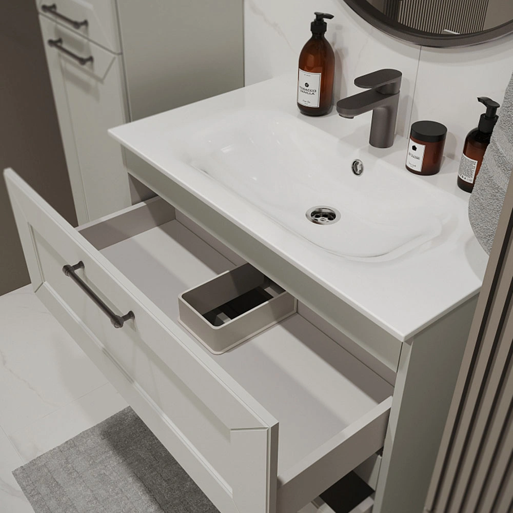 Тумба с раковиной подвесная (80 см) Terminus Victoria VIC10802900301O, белый, ручки черный