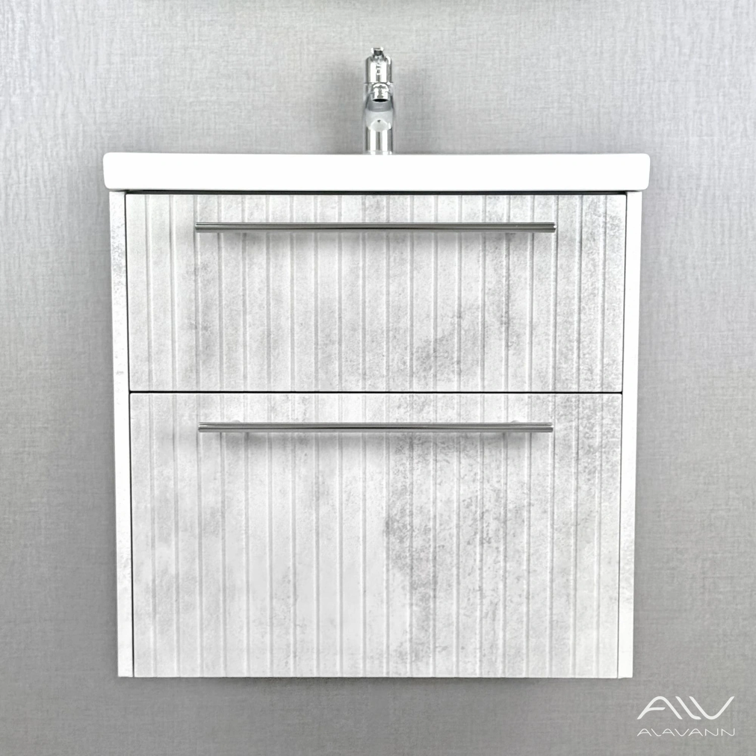 Тумба подвесная Alavann Emma 60 с раковиной Como 60, серый бетон от магазина Vanna-Vanna.ru!