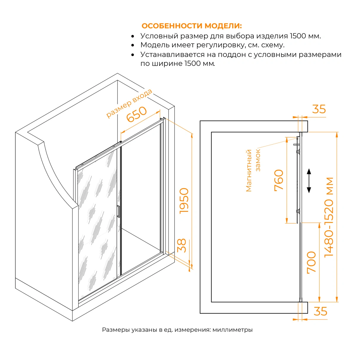 Душевая дверь RGW PA-14Gb 150 см Золото/Волна от магазина Vanna-Vanna.ru!