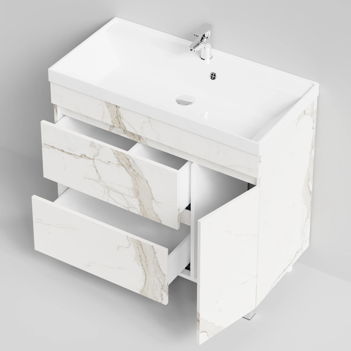 Тумба с раковиной Vod-ok Бест 90 правая дверь, напольная, Мрамор Белый натур милк от магазина Vanna-Vanna.ru!