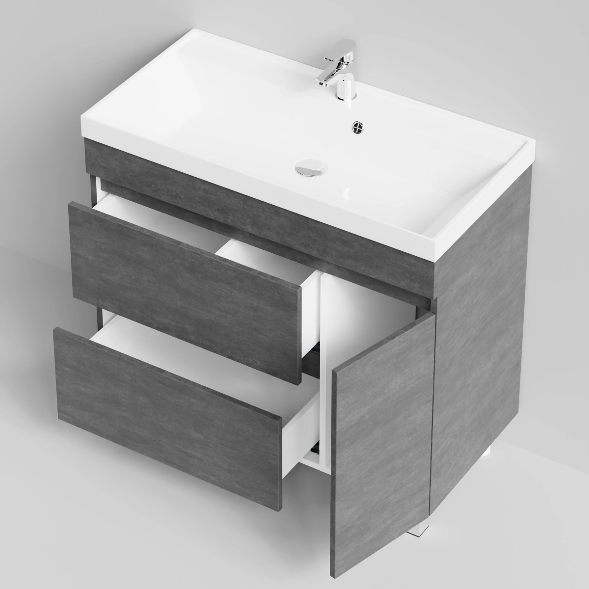Тумба с раковиной Vod-ok Бест 90 правая дверь, напольная, Серый камень от магазина Vanna-Vanna.ru!