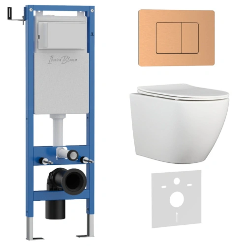 Комплект 3в1 IBERICA BLANCA инсталляция SILENCIO MINI, унитаз BILBAO ALTO белый, кнопка смыва INOX-C розовое золото матовое (IB.001M.BLA.234.1172) от магазина Vanna-Vanna.ru!