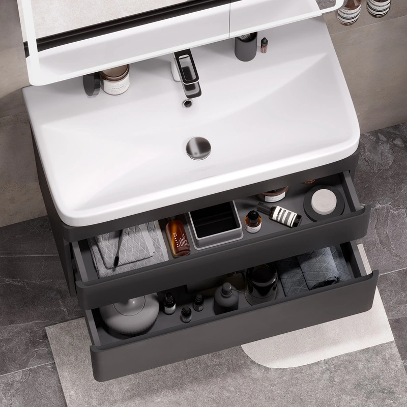 Тумба EQUIL Eltoro с раковиной Nice 80 подвесная, 2 ящика, черный софт