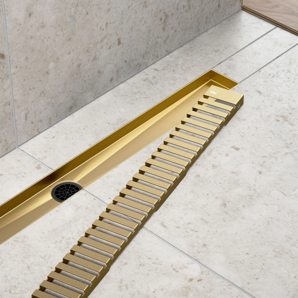 Душевой лоток TIMO Drain System 700 с вставкой "lines", Золото матовое от магазина Vanna-Vanna.ru!