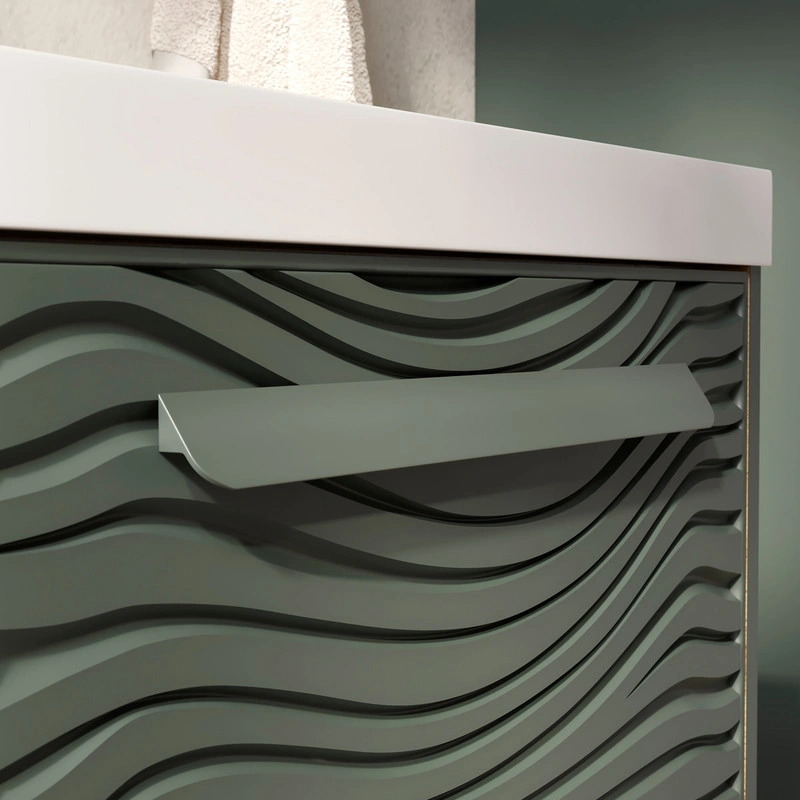 Тумба с раковиной EQUIL Gleam 60 подвесная, один ящик, зеленый камень/дуб вотан