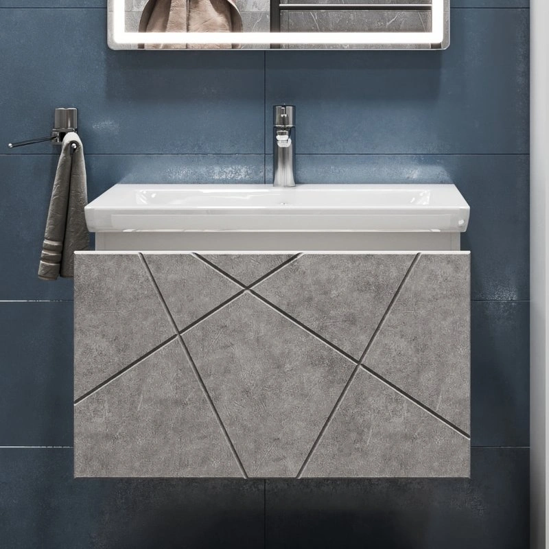Тумба подвесная Vigo Geometry 60 с раковиной Como 60, бетон от магазина Vanna-Vanna.ru!