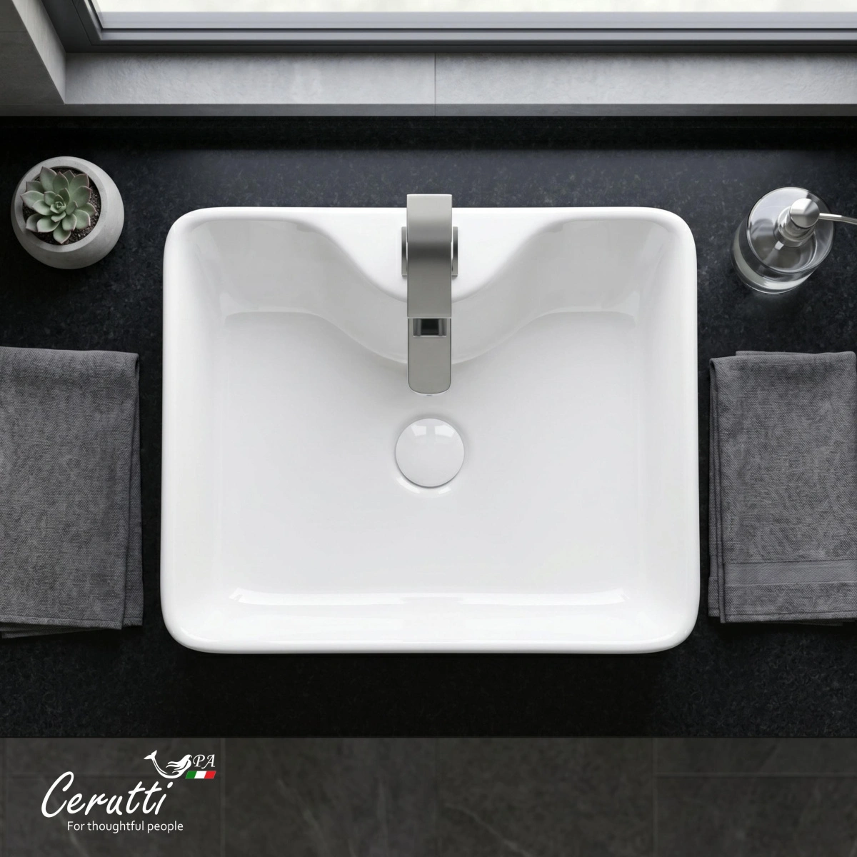 Раковина Ceruttispa CR7051 накладная, белая, прямоугольная 480х370х130 от магазина Vanna-Vanna.ru!
