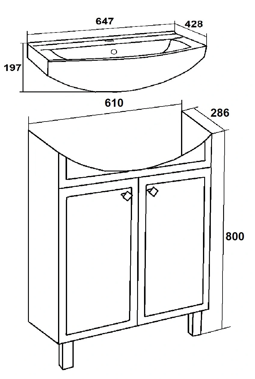 Тумба напольная Runo Римини 65 с раковиной Best 65, белый