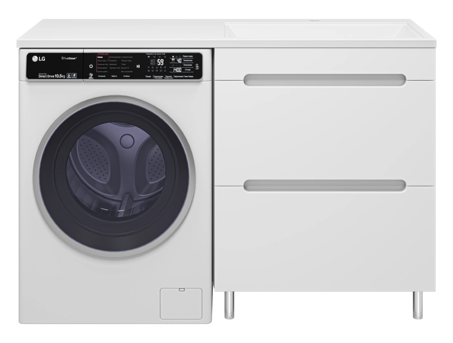 Тумба с раковиной Misty Байкал 70 под стиральную машину, с раковиной Misty Гавана 130 L, белый от магазина Vanna-Vanna.ru!