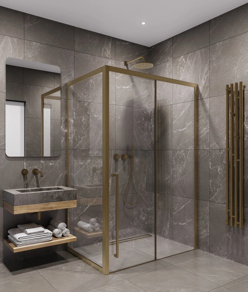 Душевой уголок Timo TDSS-140/17C-8L + TSS-1000/17C-8 140x100 см, профиль матовое золото, стекло прозрачное от магазина Vanna-Vanna.ru!