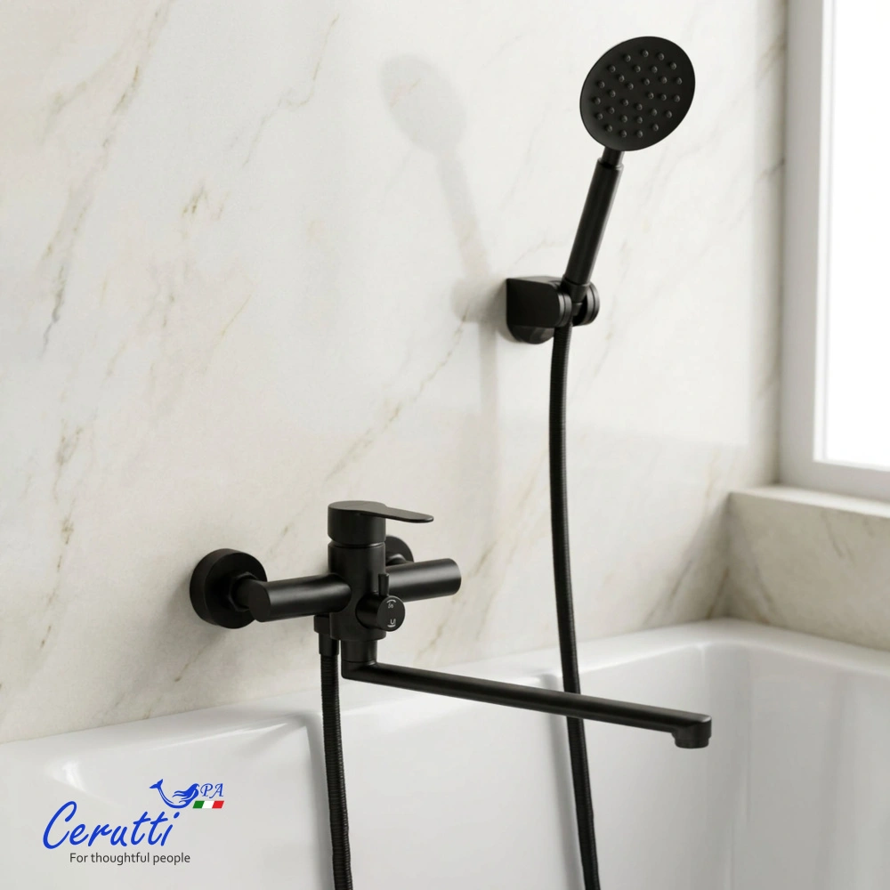 Смеситель для ванны Ceruttispa Овидио VXLMB (OVIDIO VXLMB) из нержавеющей стали, цвет черный матовый от магазина Vanna-Vanna.ru!