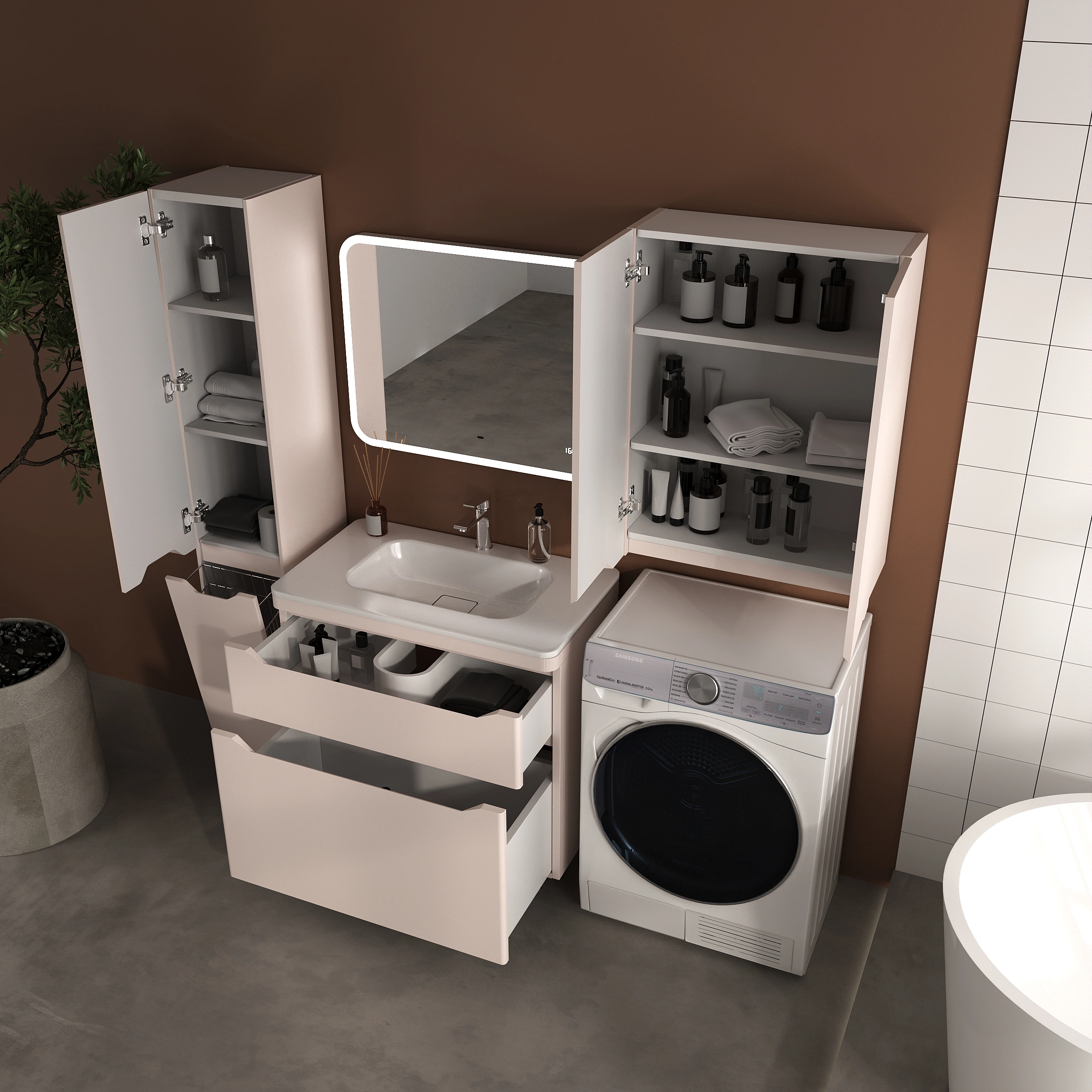 Тумба напольная Style Line Марелла 80 (2 ящ.) антискрейтч карамель с раковиной Марелла Люкс 800х400 от магазина Vanna-Vanna.ru!