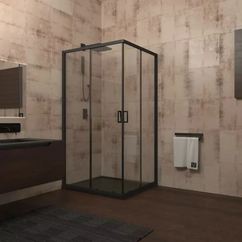 Душевой уголок Veconi RV13-100-01-C5 100х100 квадратный, без поддона, прозрачное стекло, черный матовый от магазина Vanna-Vanna.ru!