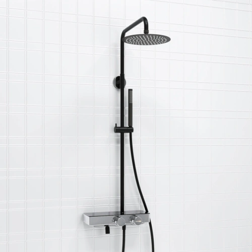 Душевая стойка WasserKraft A114.258.217.CB Thermo хром/черный Soft-touch