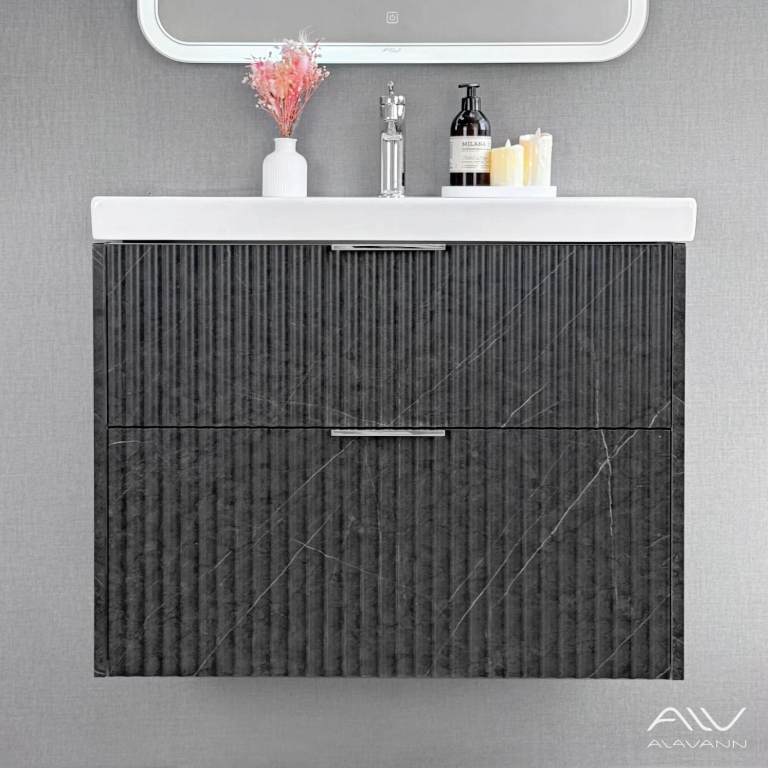 Тумба подвесная Alavann Anna 80 с раковиной Moduo 80, черный мрамор от магазина Vanna-Vanna.ru!