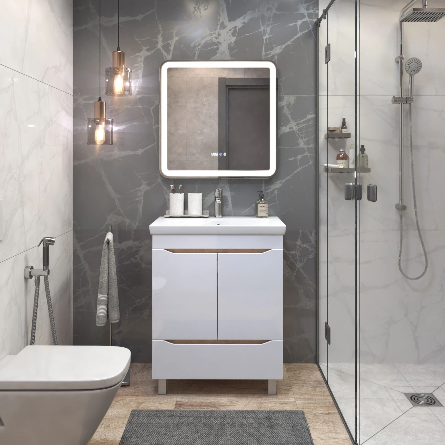 Тумба напольная Vigo Grani 800-2-1 с раковиной Como 80, 2 двери, 1 ящик, дуб золотой от магазина Vanna-Vanna.ru!