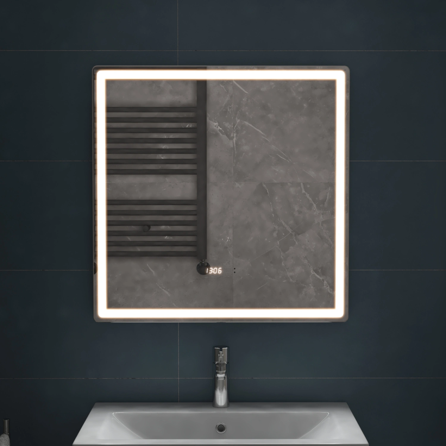 Зеркало Vigo Geometry Luxe 700 свет, сенсор, часы, антизапотевание от магазина Vanna-Vanna.ru!