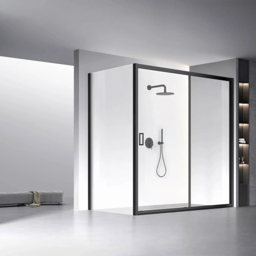 Душевой угол Veconi Rovigo RV-060B, 2000х1000х1950, черный, стекло прозрачное