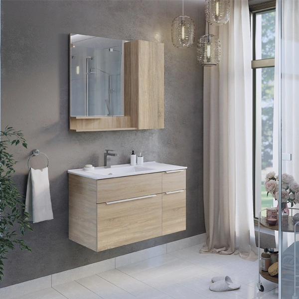 Тумба подвесная Comforty Варна-90 дуб сонома с раковиной Comforty 9090EL от магазина Vanna-Vanna.ru!
