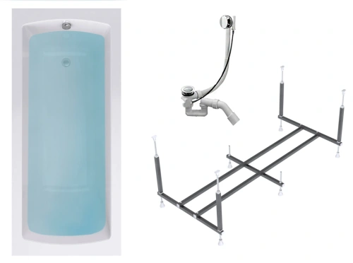 Комплект (3в1) Акриловая ванна TIMO RITTA1760 1700*600*580+Каркас+Слив-перелив