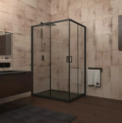 Душевой уголок Veconi RV14-12090-01-C5 120х90 прямоугольный, без поддона, прозрачное стекло, черный матовый от магазина Vanna-Vanna.ru!