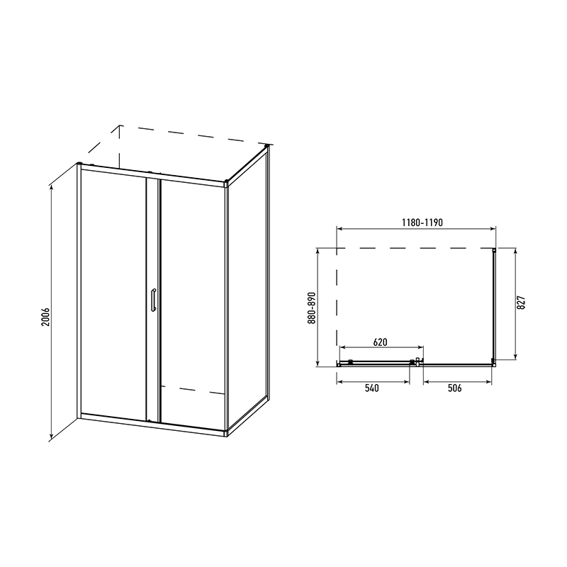 Душевой уголок Alex Baitler AB14120B2 120х90 квадратный, без поддона, тонированное стекло, профиль черный