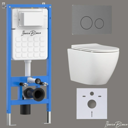 Комплект 3в1 IBERICA BLANCA инсталляция SILENCIO, унитаз BILBAO ALTO белый, кнопка смыва INOX-О вороненая сталь (IB001.BLA.231.8180) от магазина Vanna-Vanna.ru!