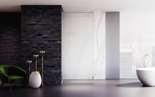 Душевая перегородка Veconi KR81F-110-08-C4 рифленое прозрачное стекло, профиль хром от магазина Vanna-Vanna.ru!