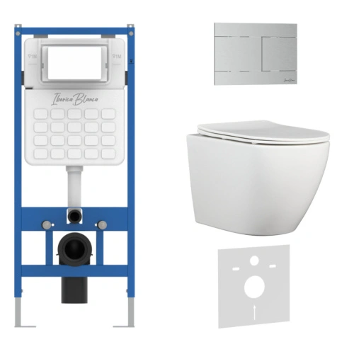 Комплект 3в1 IBERICA BLANCA инсталляция SILENCIO, унитаз BILBAO ALTO белый, кнопка смыва INOX-R хром матовый (IB001.BLA.231.1501) от магазина Vanna-Vanna.ru!