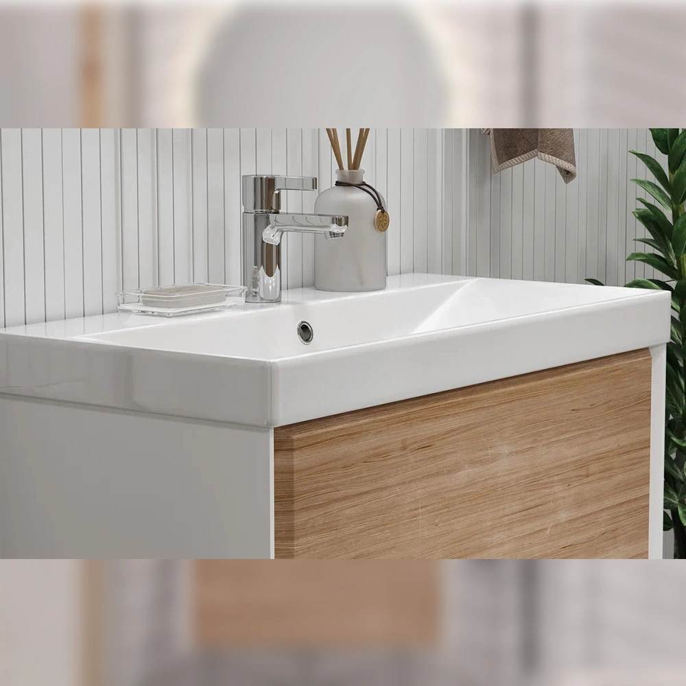 Тумба с раковиной подвесная Velvex Gesso tp.GES.9696.80.2Y белый матовый/дуб сонома, 80 см от магазина Vanna-Vanna.ru!