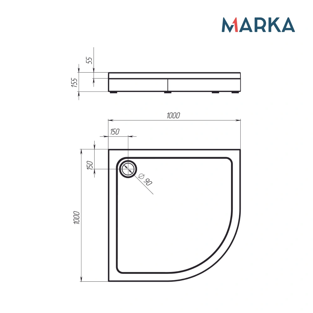 Поддон 1Marka акриловый FLAT 100х100 1/4 комплект с сифоном от магазина Vanna-Vanna.ru!