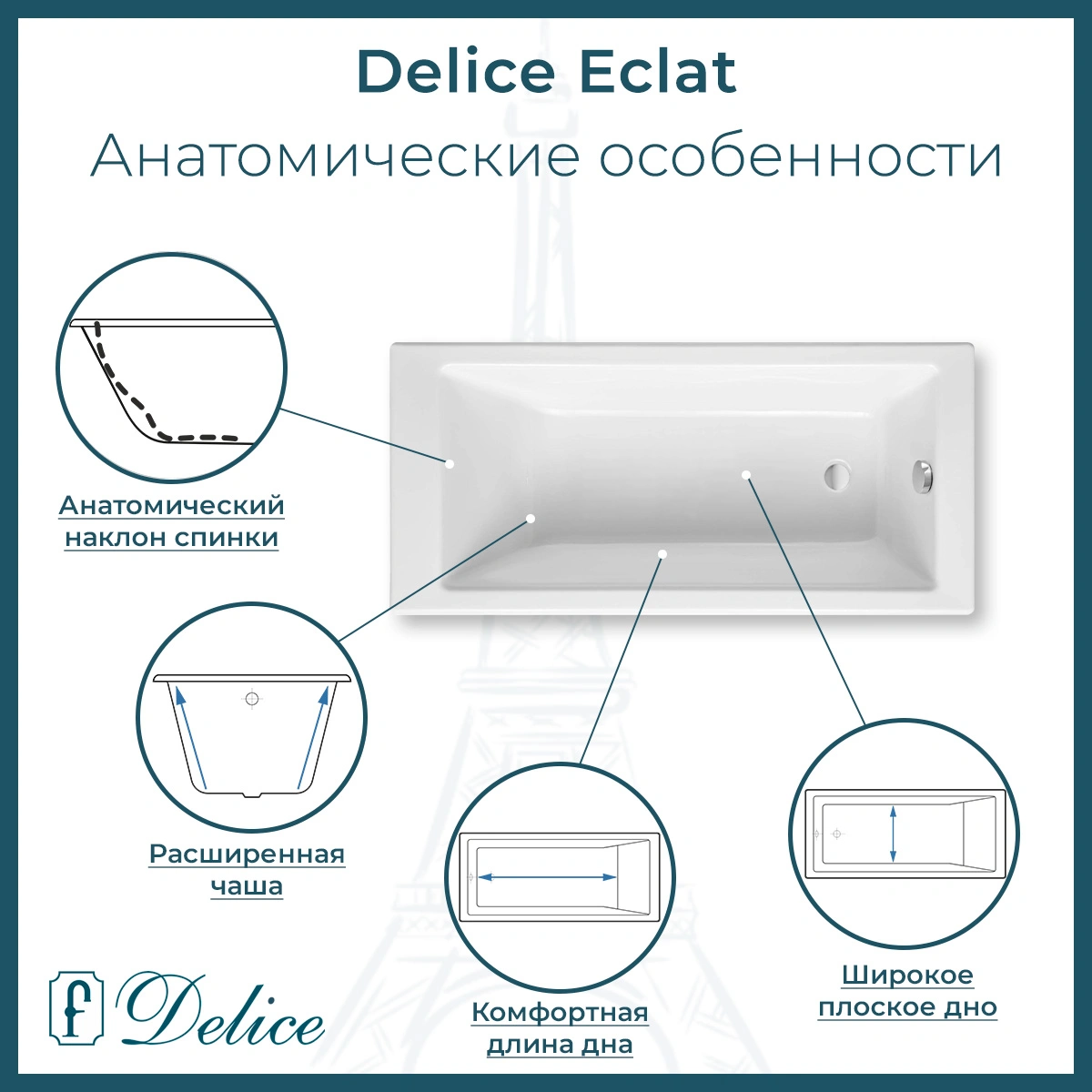 Ванна чугунная Delice Eclat 170х70 DLR230621-AS с антискользящим покрытием от магазина Vanna-Vanna.ru!