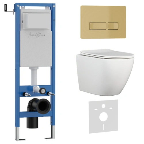 Комплект 3в1 IBERICA BLANCA инсталляция SILENCIO MINI, унитаз BILBAO ALTO белый, кнопка смыва ESTI-R золото матовое (IB.001M.BLA.231.215) от магазина Vanna-Vanna.ru!