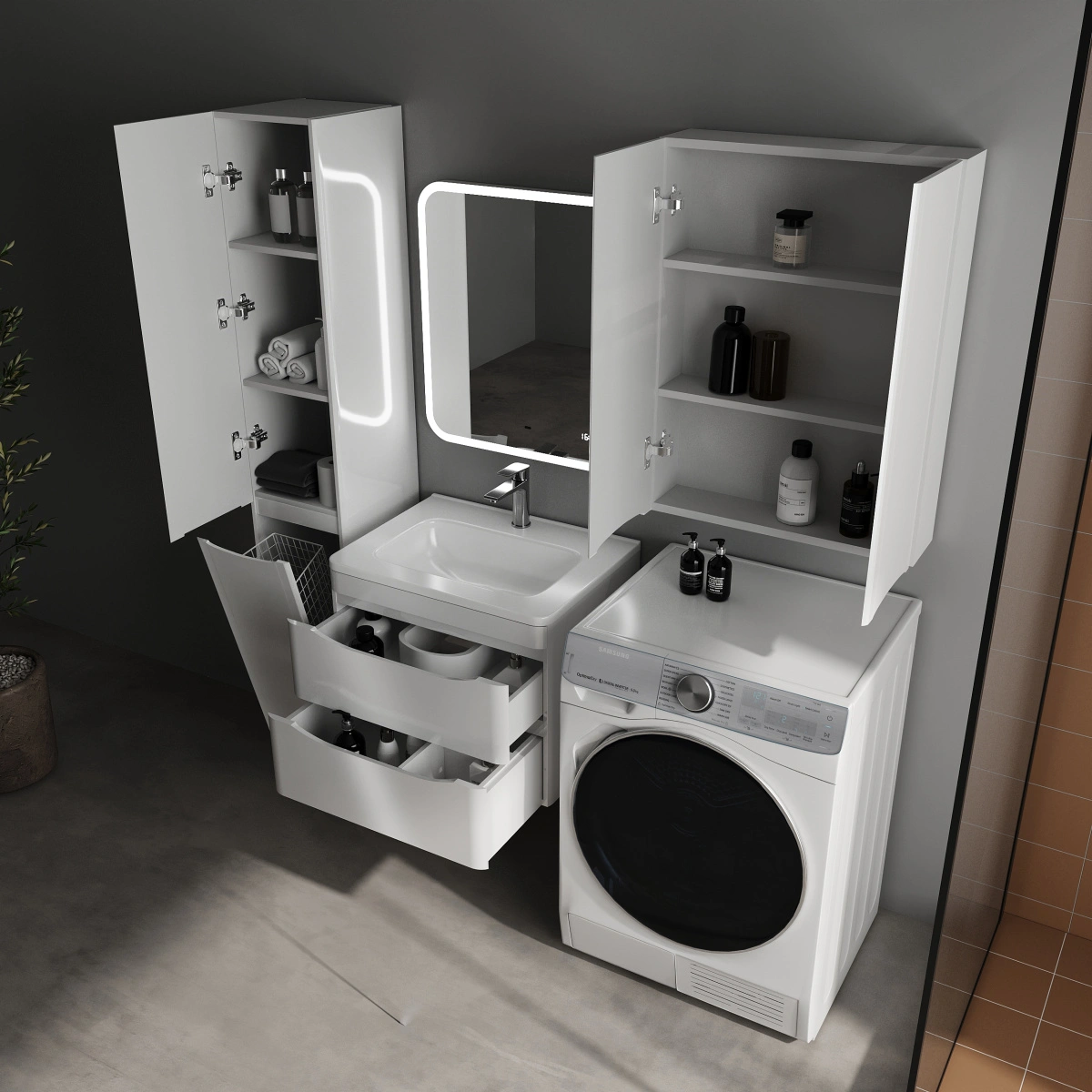 Тумба подвесная Style Line Бергамо мини 60 (2 ящ.) антискрейтч белый глянец с раковиной Каре Люкс МИНИ 600х350 от магазина Vanna-Vanna.ru!