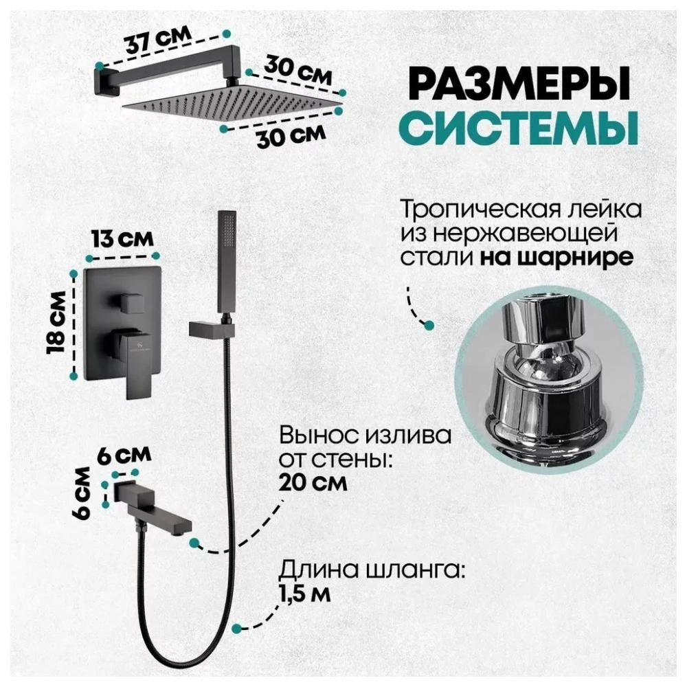 Душевая система встраиваемая Grocenberg GB5089BL-1, черный от магазина Vanna-Vanna.ru!