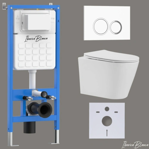 Комплект 3в1 IBERICA BLANCA инсталляция SILENCIO, унитаз BURGOS ALTO белый, кнопка смыва ESTI-O белый глянцевый (IB001.BRA.234.821) от магазина Vanna-Vanna.ru!