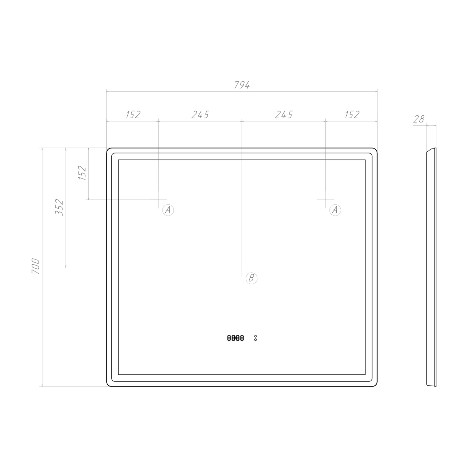 Зеркало Vigo Geometry Luxe 800 свет, сенсор, часы, антизапотевание от магазина Vanna-Vanna.ru!