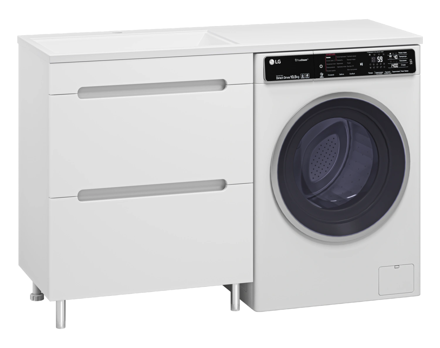 Тумба с раковиной Misty Байкал 70 под стиральную машину, с раковиной Misty Гавана 130 L, белый от магазина Vanna-Vanna.ru!