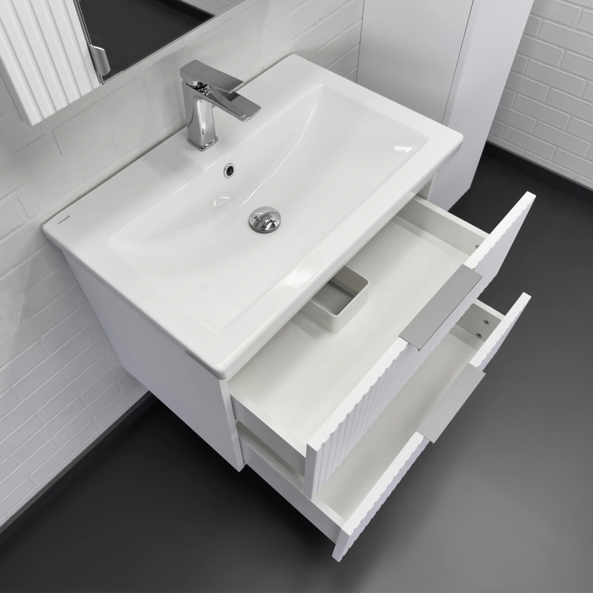 Тумба подвесная Comforty Лима-70П2 белая матовая с раковиной Комо 70 от магазина Vanna-Vanna.ru!