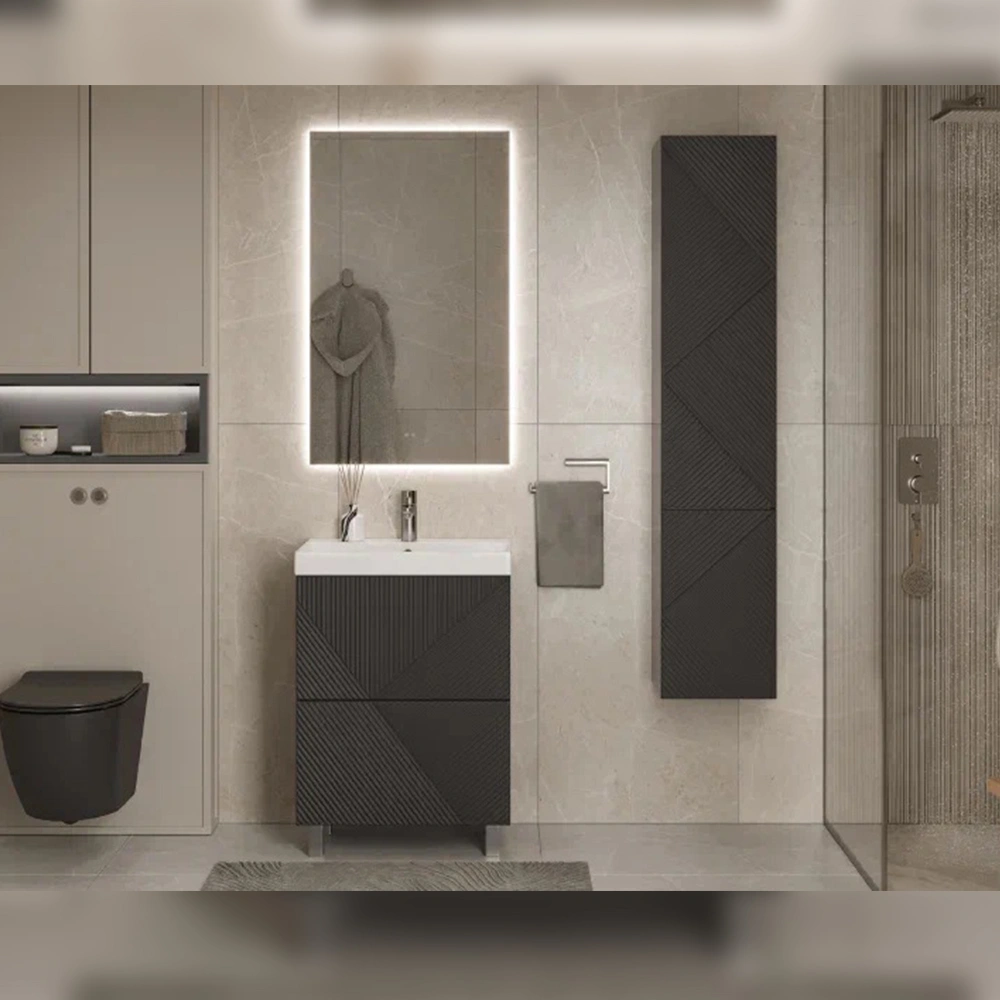 Тумба с раковиной напольная Velvex Edge tn.EDG.9696.60.2Y графит, 60 см от магазина Vanna-Vanna.ru!