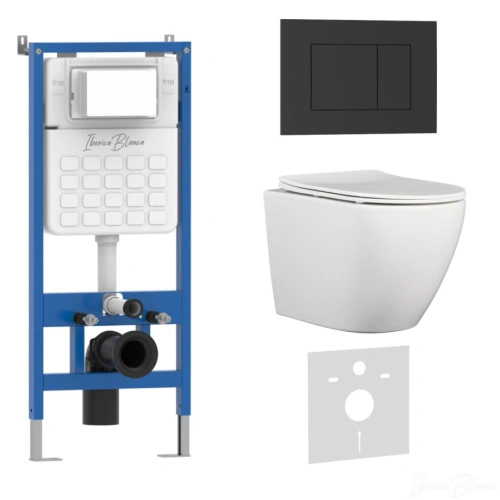 Комплект 3в1 IBERICA BLANCA инсталляция SILENCIO, унитаз BILBAO ALTO белый, кнопка смыва ESTI-S черный матовый (IB001.BLA.231.851) от магазина Vanna-Vanna.ru!