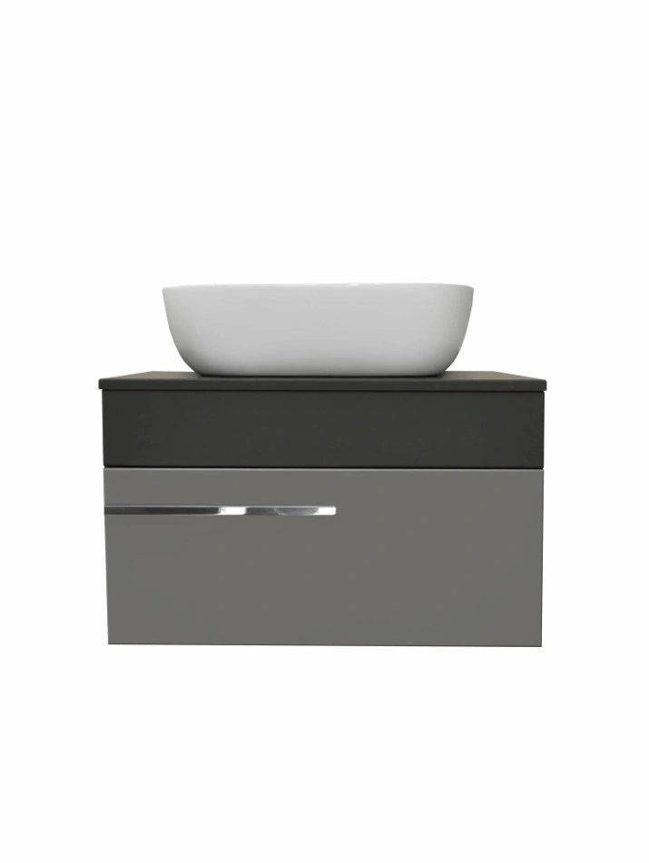 Тумба подвесная Runo Вудлайн 65 с раковиной Bella 41 квадратная, темно-серый/серый