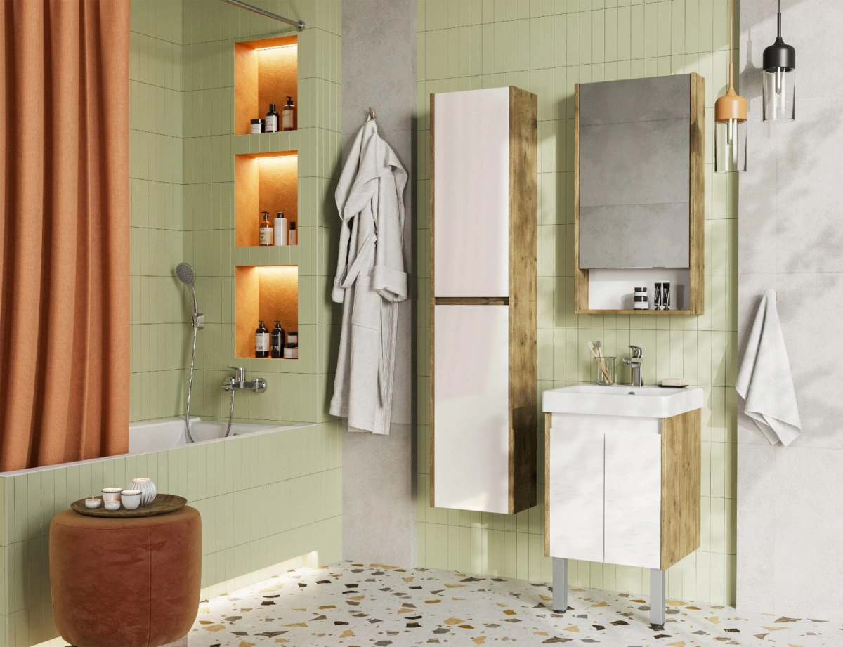 Тумба Aquaton Сканди Doors 45 с раковиной Адриана 45, 2 ящика, подвесная, белый, дуб рустикальный от магазина Vanna-Vanna.ru!