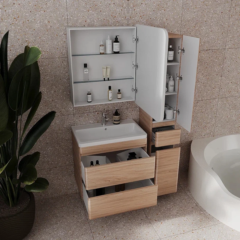 Тумба подвесная Style Line Атлантика 70 Plus Люкс с раковиной Атлантика 70, ясень перламутр от магазина Vanna-Vanna.ru!