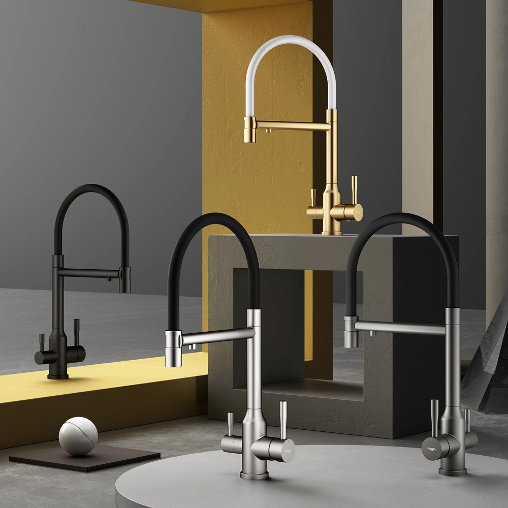 Смеситель для кухни с подключением фильтра Raglo R81.63.03, золотой сатин от магазина Vanna-Vanna.ru!