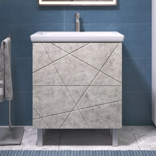Тумба напольная Vigo Geometry 700-0-2 с раковиной Como 70, 2 ящика, бетон от магазина Vanna-Vanna.ru!