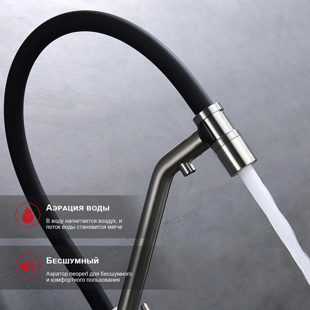 Смеситель для кухни с подключением фильтра Raglo R80.62.05, сатин