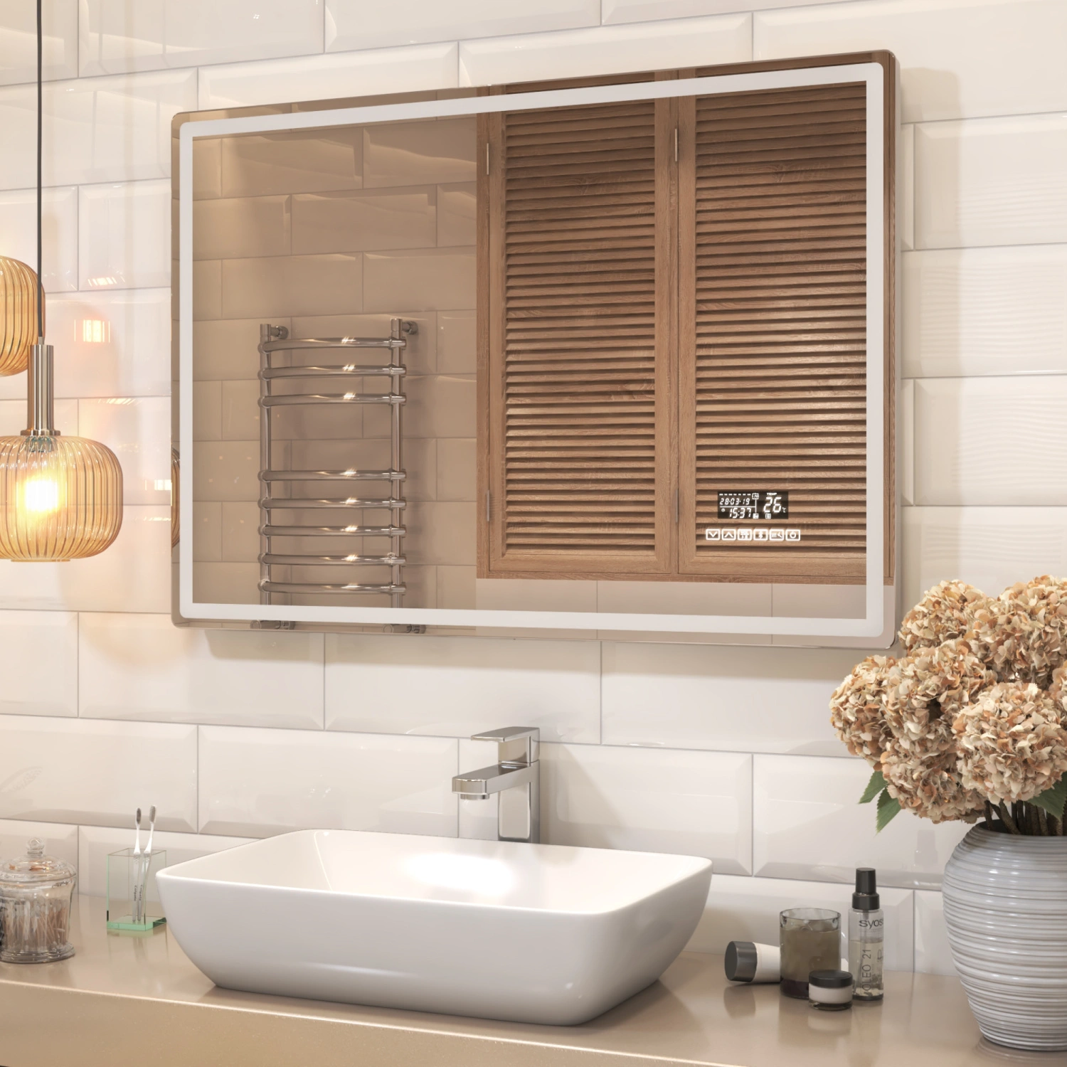 Зеркало Vigo Geometry Media 120 свет, сенсор, часы, антизапотевание от магазина Vanna-Vanna.ru!