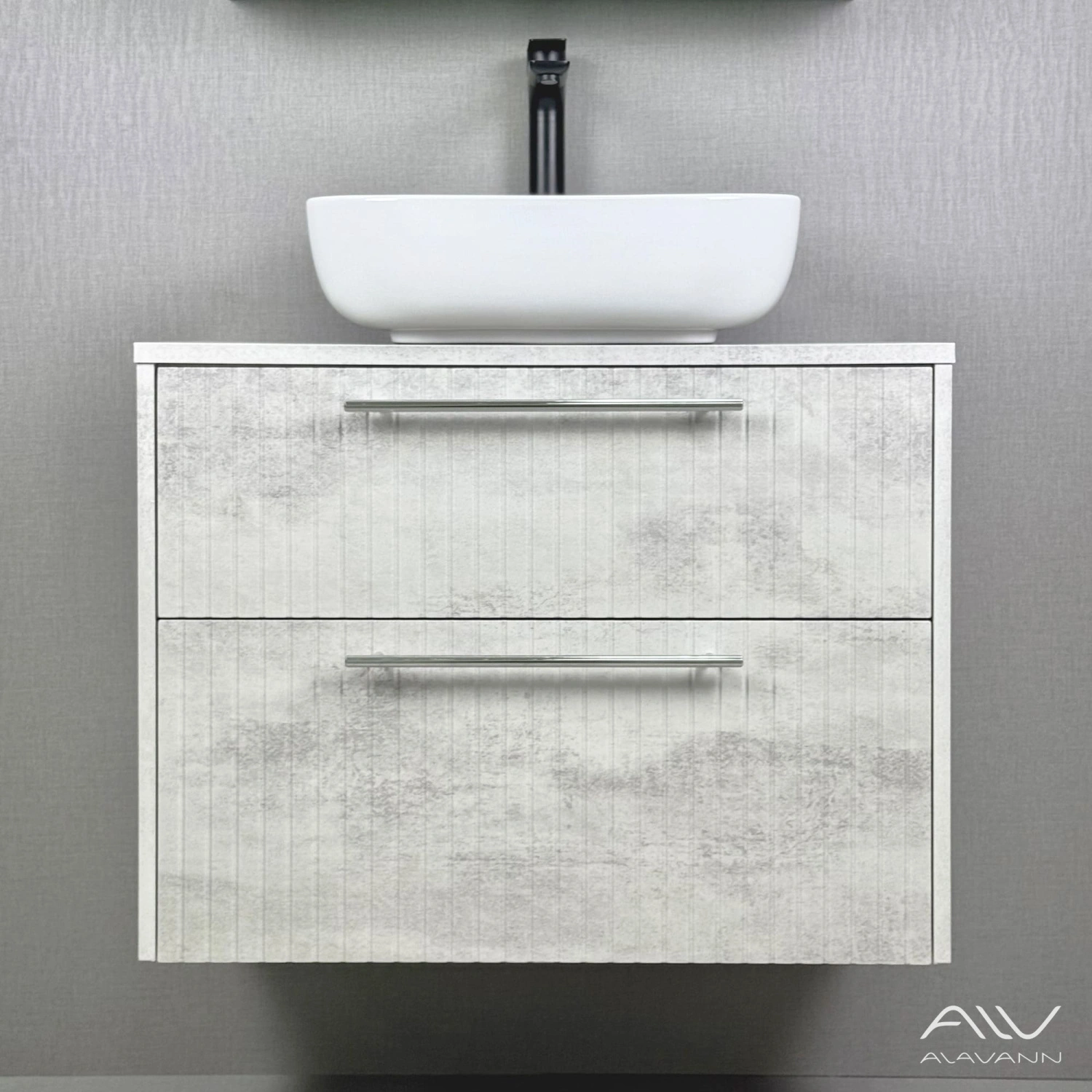 Тумба подвесная Alavann Emma 80 с раковиной Moduo 50 SQUARE, серый бетон