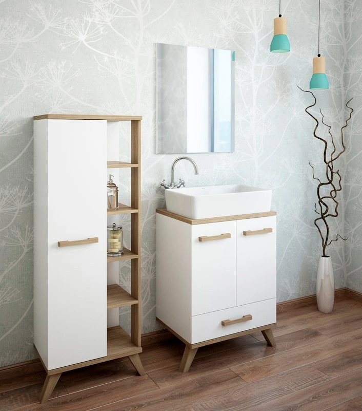 Тумба Sanflor Ингрид 60 с накладной раковиной MARAZZI Plaza 55 напольная, белый матовый, швейцарский вяз от магазина Vanna-Vanna.ru!